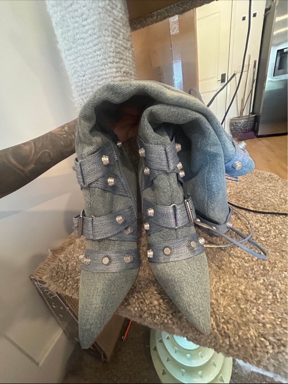 Steve Madden Denim-Stretch Pointed Knee-High Boots - Light Blue - Picture 2 of 3